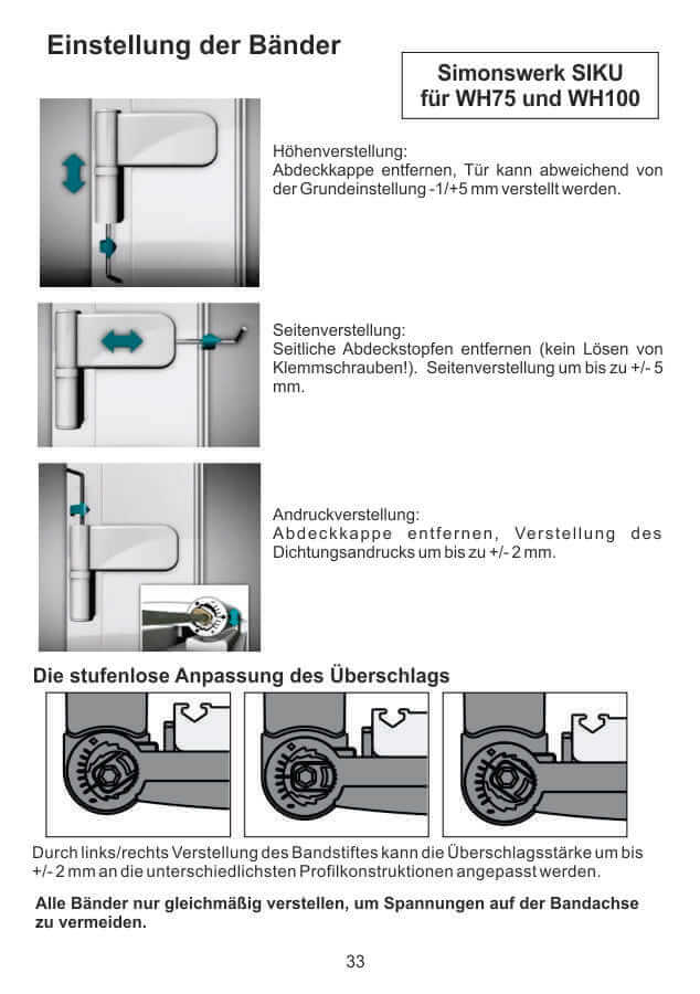 Bänder Einstellung WH75 und WH100 Bänder Einstellung WH75 und WH100