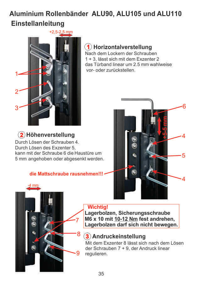 Aluminium Rollenbänder ALU90,ALU105 und ALU110 Einstellanleitung